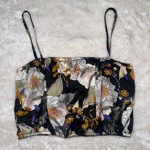 Janet Chung Floral Silky Cropped Spaghetti Strap Tank Top Size Small